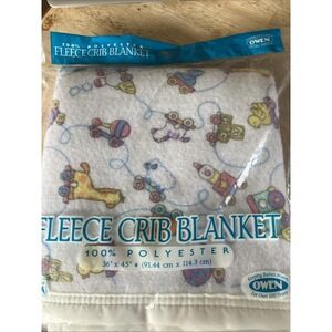 Owen fleece crib blanket 100% polyester blue and pink Toys 36" x 45" Vintage NOS